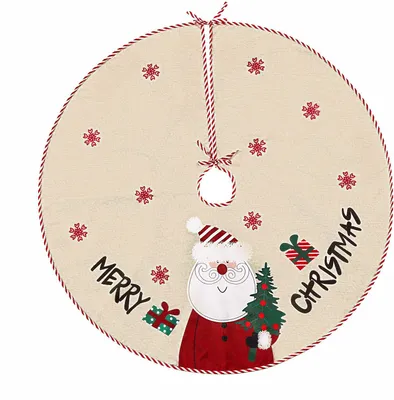 Imagen del producto de Falda para árbol de Navidad de 100 cm, diseño de copo de nieve, cubierta para la base del árbol, alfombra, base, decoración navideña, motivos de Papá Noel, aspecto de lino