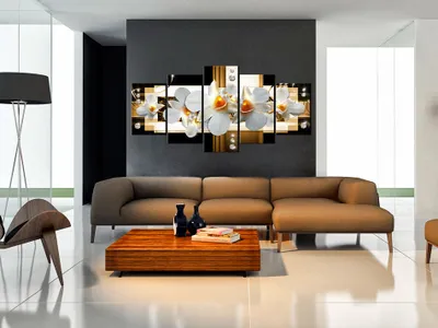 Produktbild von Akustikbild Blumen Orchidee 200x100 cm Bilder Akustikschaum Hochleistungsschallabsorber Schallschutz Leinwand 5 tlg Wandbild Raumakustik Schalldämmung b-A-0099-b-o