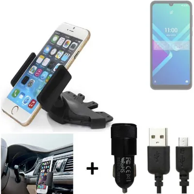 Produktbild von TOP SET K-S-Trade Autohalterung kompatibel mit Wiko Y82 CD Schlitz Halterung KFZ-Halter Radio Handy Halterung 360° drehbar DVD-Schacht inkl. Micro