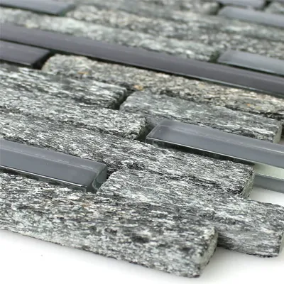 Produktbild von Mosaikfliesen Glas Naturstein Schwarz Grau