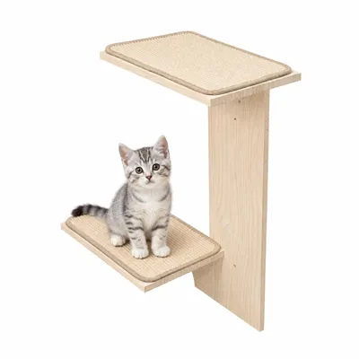 Produktbild von Katzenkletterwand Massivholz 2-stöckig – Wandkratzbaum mit Sisal-Kratzfläche, Abnehmbar & Platzsparend zur Wandmontage