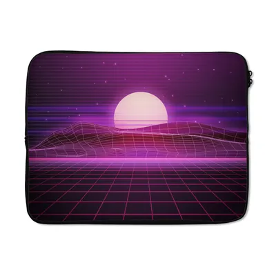 Produktbild von MuchoWow® Laptop Hülle 15 Zoll Spiele - Neon - Retro - Lila - Sonne - Spiele Laptoptasche - Laptoptasche - Sleeve - Rundum-Schutz - Coole Schulsachen für Teenager