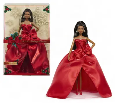Produktbild von Barbie Signature 2026 Holiday -Modepuppe, saisonale Sammler, schwarze Haare mit rotem Schleifenkleid, Modepuppe, Weiblich, 6 Jahr(e), Mädchen, 320 mm, Mehrfarbig