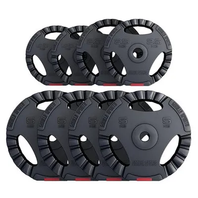 Obrázek produktu pro GORILLA SPORTS® činkové kotouče – sada 27,5 kg, otvor 30/31 mm, s povrchovou úpravou Tri-Grip, plast – sada závaží, sada činkových kotoučů