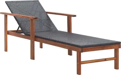 Immagine prodotto di Lettino prendisole in poly rattan e legno massiccio nero acacia