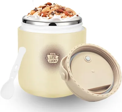 Produktbild von Thermo-Food Container 430 ml, Edelstahl Joghurtbecher, Auslaufsicher, mit Löffel und Deckel, für Büro