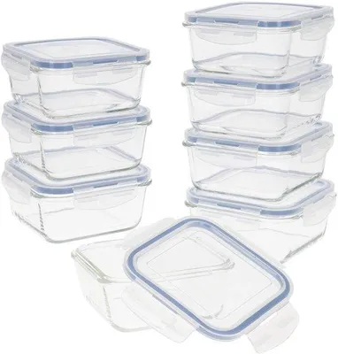 Productafbeelding van 49-delige Set Voedselbewaarbakjes - Luchtdicht Glas - Transparant - 15 x 15 x 7 cm - 700 ml