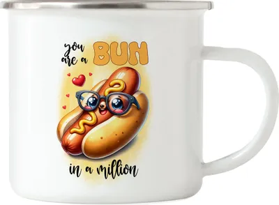 Produktbild von You Are a Bun in a Million Hotdog Herz Brille Spruch Emaille Tasse