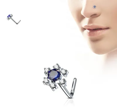 Produktbild von Nasenpiercing Stecker Zirkonia Blume Blau