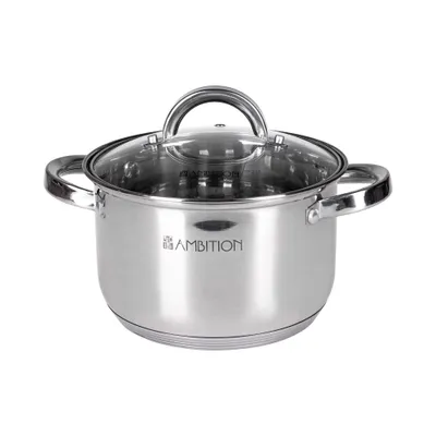 Produktbild von Kuketo | Edelstahl Kochtopf 18 cm Mit Glasdeckel 2,5 L – Induktion, Gas & Backofen – Zeitloser Silberner Topf