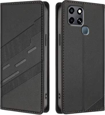 Produktbild von Hülle für Infinix Smart 6/Smart 6 Plus/Smart 6 HD, Kunstleder Brieftaschen Handyhülle mit Kartenfach und Standfunktion Schwarz