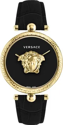 Produktbild von Versace VECO02722 Palazzo gold schwarz Leder Armband Uhr Damen NEU