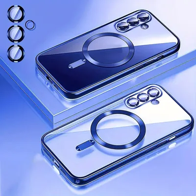 Produktbild von Magssafe Handy Hülle für Samsung Galaxy S25 FE Schutzhülle mit Integriertem Kameraschutz Glas Handyhülle Bumper Cover Case Tasche Farbe: Dunkelblau