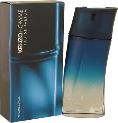 A product shot of Kenzo Homme Eau de Parfum for men, with the product box and bottle displayed side-by-side against a white background.