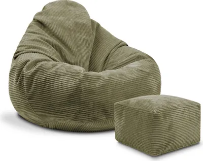 Produktbild von Dreamroots Bean Bag 90x90x100 cm Beanbag s operadlom a stoličkou a poťahom Podlahový vankúš Chill bag Bubibag Beanbag s výplňou, Dark Olive