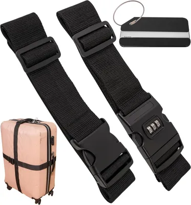Produktbild von Gepäckgurt Set 2 Stück, 200 cm Verstellbar, Schnalle und Zahlenschloss, Schwarz, für Reisen