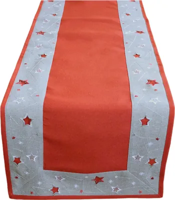 Produktbild von Tischläufer Stickmotiv Sterne Winter Weihnachten Weihnachtstischdecke 40 x 140 cm - rot