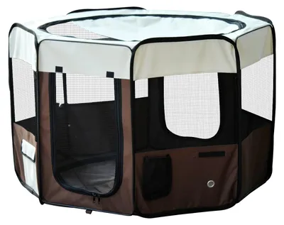 Produktbild von Faltbares, achteckiges Laufgitter/Gehege fš¹r Hunde, Katzen und Kleintiere, aus Oxford-Gewebe und Stahl, ? 90 x 41 cm (H?he), braun/beige