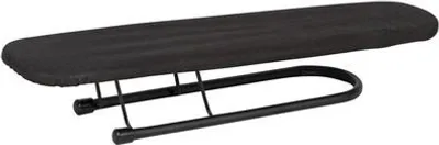 A black sleeve ironing board with a metal stand.
