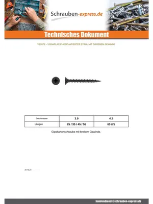 Produktbild von Schraube für Gipsplatte Large gewing 3,9X45 Metallphosphat