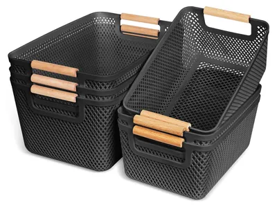Image de Boîte de rangement - Bac de rangement - Sans couvercle - Lot de 6 - 26 x 18,4 x 12 cm et 30 x 20,4 x 14,2 cm - Noir