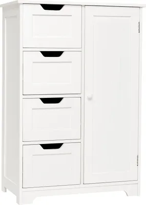 Image de Meerveil Armoire de salle de bain, armoire de salle de bain étroite, avec 4 tiroirs et 1 porte, 82.5x56x30cm, Blanc