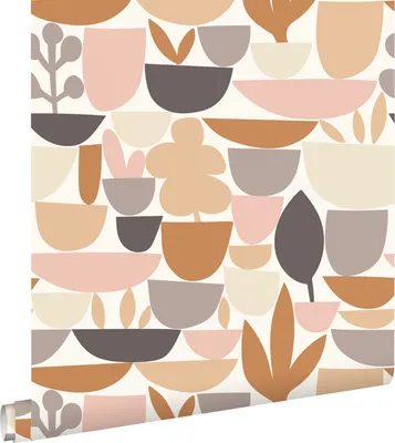 Immagine prodotto di ESTAhome carta da parati Vetroceramica e piante marrone e rosa 50 x 900 cm