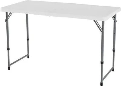 Obrázek produktu pro Skládací stolek – Nastavitelná výška – Pro venkovní použití – 4 úrovně nastavení – 122 x 61 cm – Bílá barva