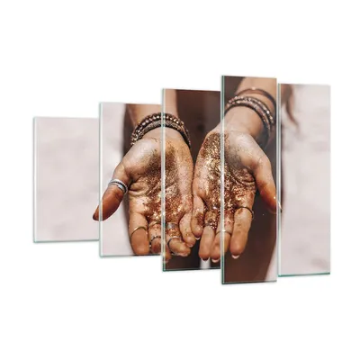 Produktbild von Bilder auf glas - 5 Teile - Hände Strand Gold - 150x100cm - Glasbilder - Wandbilder - Bilder - zum Aufhängen bereit - Wanddekoration aus Glas - Glas Bilder - Wandbild auf Glas - GEG150x100-5055