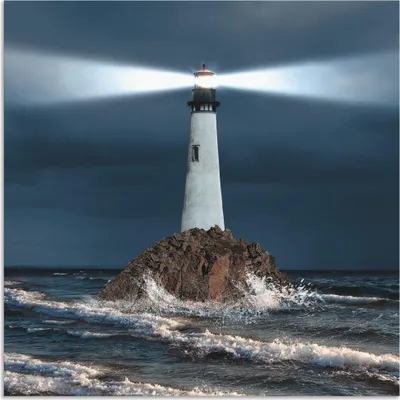 Produktbild von ARTland Wandbild Alu für Innen & Outdoor Bild von Leuchtturm mit Lichtstrahl Größe: 70x70 cm