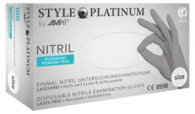 Produktbild von STYLE PLATINUM, Nitril-Untersuchungshandschuh, puderfrei, silbergrau, Gr. M | Box (100 Stück)