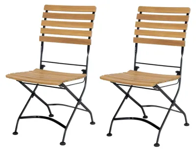 Produktbild von Gartenstuhl Baviera, 2er Set Klappstühle, Stahl/Akazienholz, 150 kg Tragkraft, Natur/Schwarz