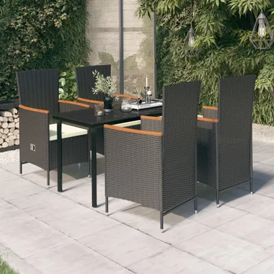 Produktbild von "2026 Promotion" 5-tlg. Garten-Essgruppe - mit Tisch und Stühlen - mit Kissen - Schwarz - Gartenmöbelset CC4571
