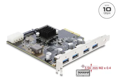 Produktbild von PCI Express x4 Karte zu 4x USB 10 Gbps Typ-A Dual Channel