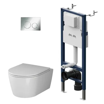 Produktbild von AM.PM Wand-WC spülrandlos Set mit Vorwandelement Komplettset Unterputz Spülkasten Vorwandspülkasten Keramik Unterputzspülkasten Schüssel Drückerplatte