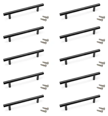 Zdjęcie produktu dla Emuca Pakiet 10 uchwytów meblowych Orlando, L188mm, Rozstaw 128mm, Stal, Malowane na czarno
