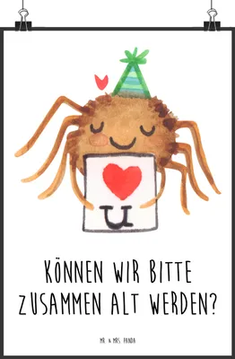 Produktbild von Mr. & Mrs. Panda Bild Spinne Agathe Brief DIN A4 - Weiß - Geschenk, Ich Liebe Dich, Wandbild, Heiratsantrag, Verliebt, drucke, Liebesbeweis, wanddeko, Plakat, Treuetest