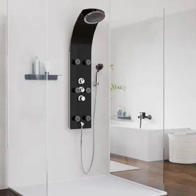 Produktbild von SCHÜTTE sprchový panel LANZAROTE, sprchový set s baterií, skleněný sprchový sloup černý