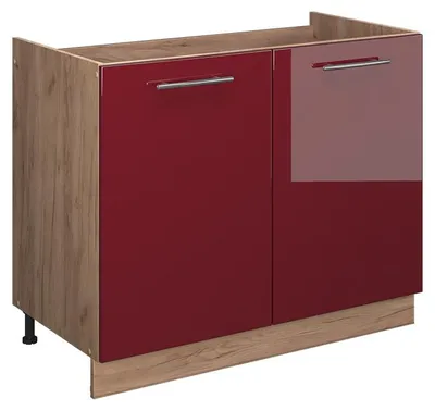 Produktbild von Spülenunterschrank Vicco Fame-Line Bordeaux Hochglanz/Goldkraft Eiche 100 cm ohne Arbeitsplatte, Model 61610