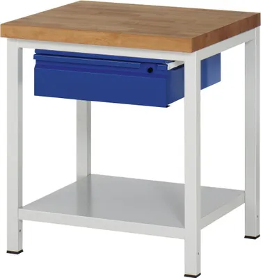 Produktbild von Werkbank mit Ablageboden - 1 Schublade - Teilauszug - 150:1 - 840 x 750 x 700 mm (HxBxT) - Traglast 1.250 kg - Buche