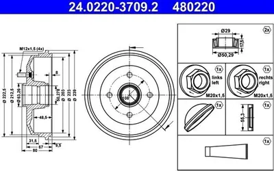 Produktbild von 2x ATE Bremstrommel 24.0220-3709.2 für FORD Fiesta Mk4 Schrägheck (JAS JBS)