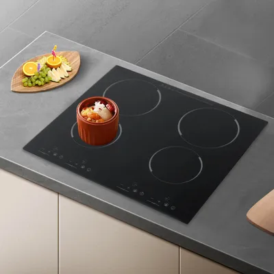 Immagine prodotto di Piano cottura in vetroVetroceramica - 4 zone - 6000 W a infrarossi - 9 livelli di potenza - Timer - Comandi touch - Da incasso