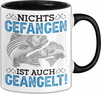 Produktbild von Angler Tasse Geschenk Hecht Nichts Gefangen Ist Auch Geangelt Geschenkidee Angeln (Schwarz)