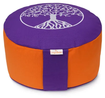 Produktbild von yogabox Meditationskissen Glückssitz® Lebensbaum - lila / orange 33 x 33 x 15 cm  Buchweizenschalen