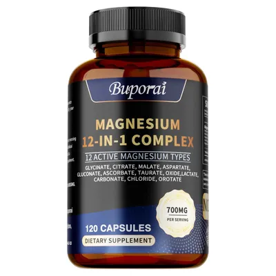 Produktbild von Magnesium 12 in 1 Complex 700mg (120 Kapseln) Nahrungsergänzungsmittel, Gehirn, Nerven, Muskeln, Knochen, Schlaf, Herz