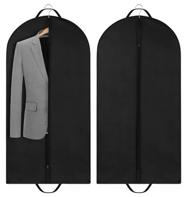 Image de Sacs de rangement pour vêtements, lot de 2, dimensions 120 x 60 cm, couleur noire, avec poignées et fermeture éclair