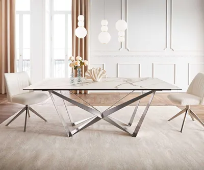Produktbild von DELIFE Esstisch Edge 200x100 Keramik Calacatta Luxe Weiß-Gold-Grau Spider Flachstahl Edelstahl