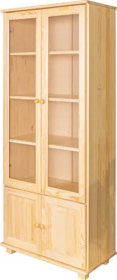 Produktbild von Vitrine aus Kiefer Massivholz mit 2 Glastüren, 3 Regalböden, 190x80x42 cm (HxBxT)