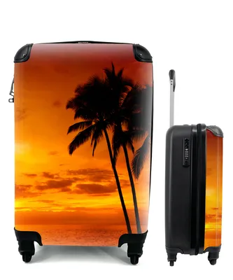 Produktbild von MuchoWow® Koffer Handgepäck Trolley Rollkoffer Kleine Reisekoffer mit 4 Rollen - Palme - Sonnenuntergang - Tropisch - Orange - Meer - Cabin Size < 55x40x23 cm & 55x40x20 cm - Fotokoffer - Kabinenkoffer - Boardgepäck - Reise-Box - Reisekoffer - Reisegepäck - Koffer mit Bild - Trolley für Kinder