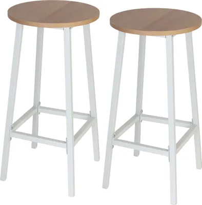 Produktbild von Relaxdays Barhocker, 2er Set, HxD: 65 x 32 cm, Fußstütze, Holzoptik & Metall, skandinavisch, Barstuhl Küche, natur/weiß